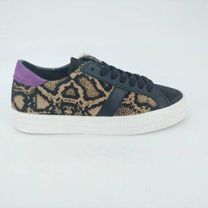 D.A.T.E. Womens Hill Low Animalier Sneaker Shoes Brown Python Leather Lace Up 5M